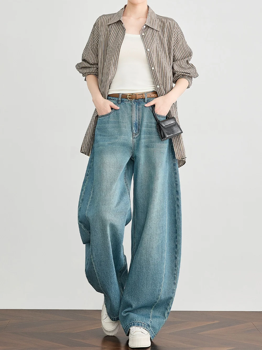 

Джинсы FALIN с высокой талией и широкими штанинами, светло-голубые, из денима Scythe, удлиненные, для высоких мужчин, для повседневной носки, смесь хлопка