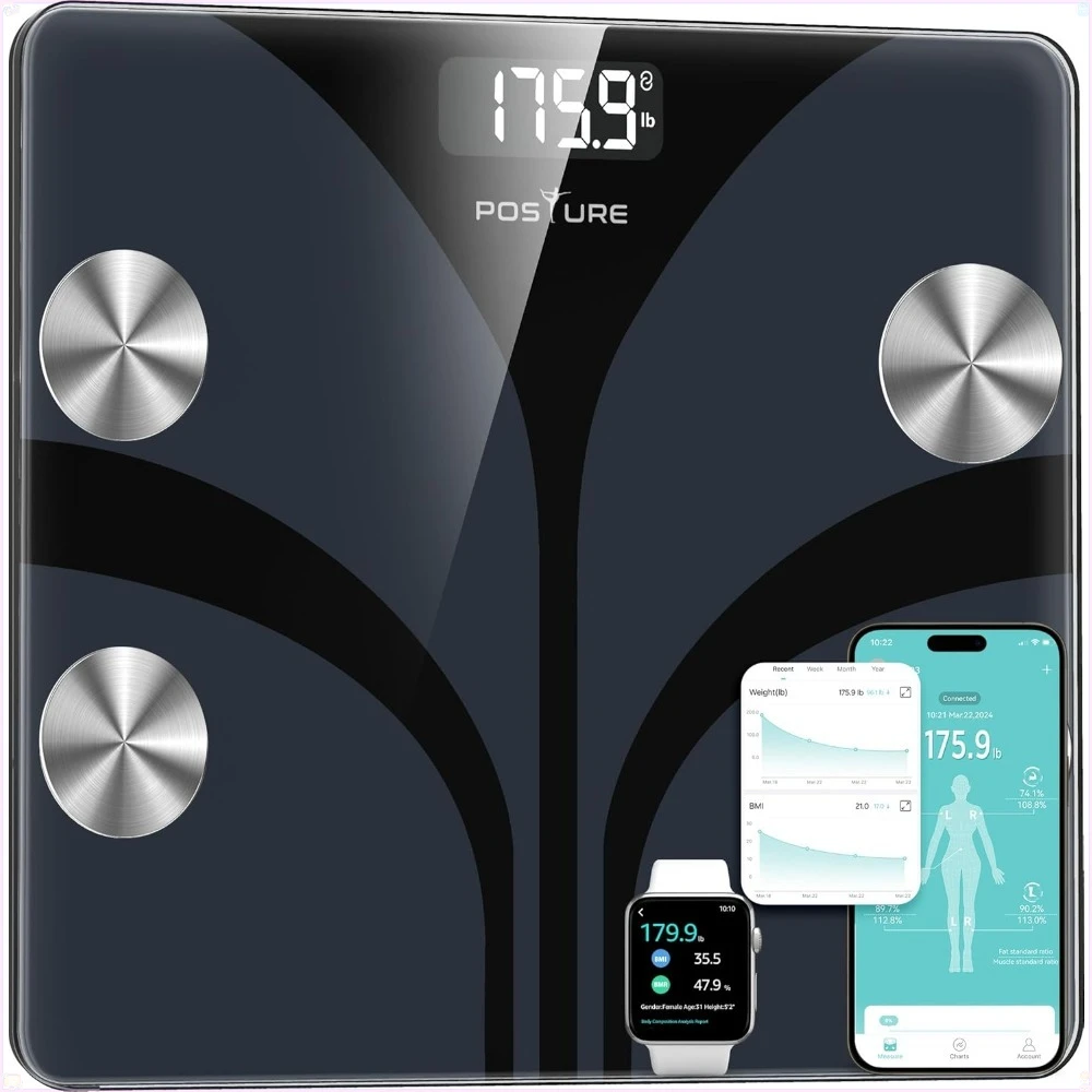 

Posture Scale for Body Weight, Digital Bathroom Smart Scale, 13 Body Composition Analyzer Sync Weight Scale BMI Health - Black