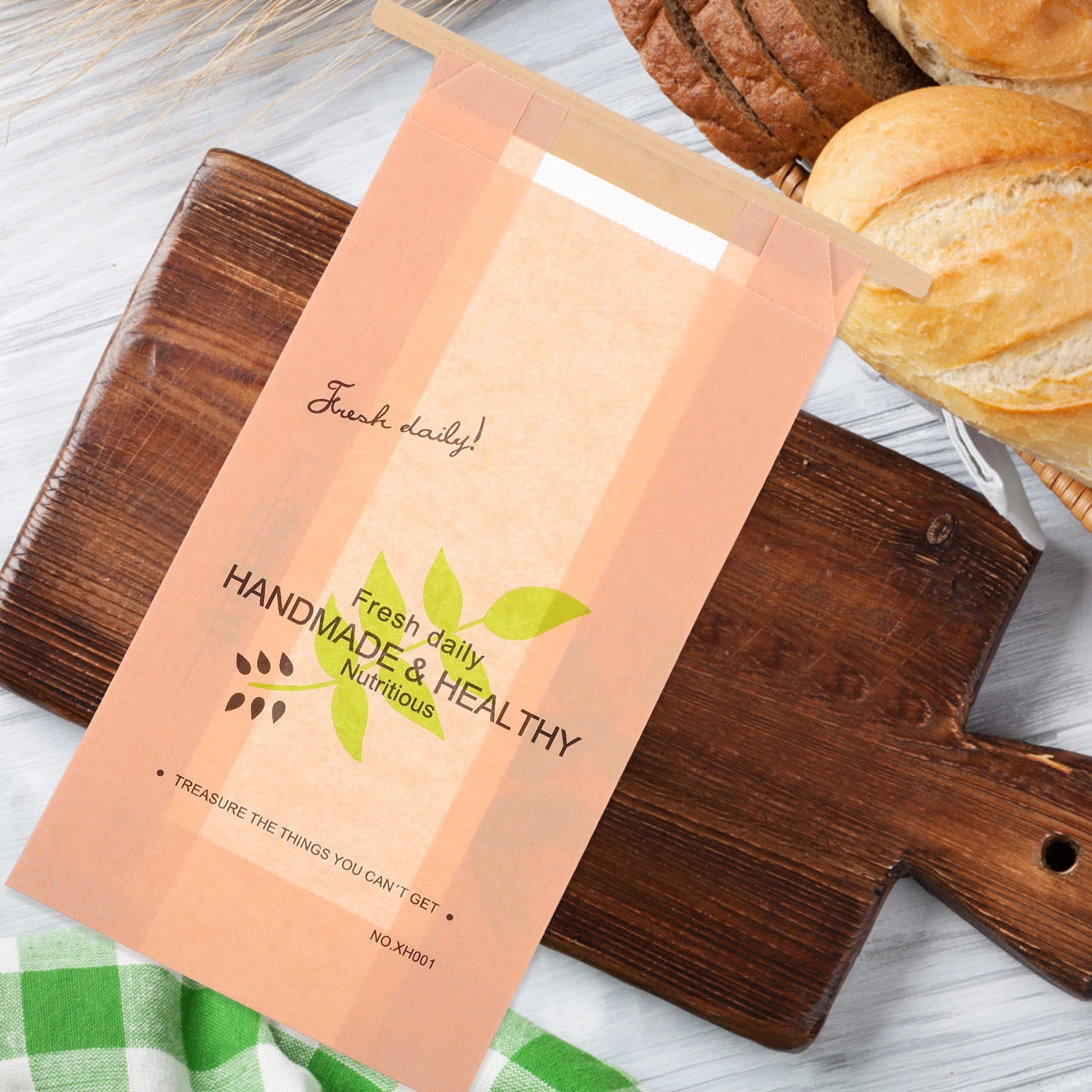 

50pcs Iron Buckle Bread Bags 23 5x12x5cm Green Leaf Wire Closure Bakery Paper Greaseproof Snack Packaging Bulk
