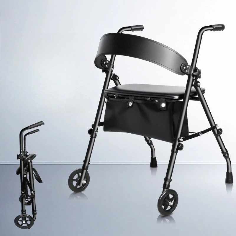 ‌440lbs Heavy-Duty Senior Mobility Rollator Walkers with Seat Foldable 4-Wheel Shopping Trolley Lightweight Walkers for Elderly
