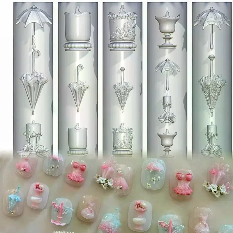 3D Butterfly Flower Silicone Nail Mold Sweet Bow Bead Chain Transparent Nails Templates DIY Nail Art Decor Manicure Design Tools