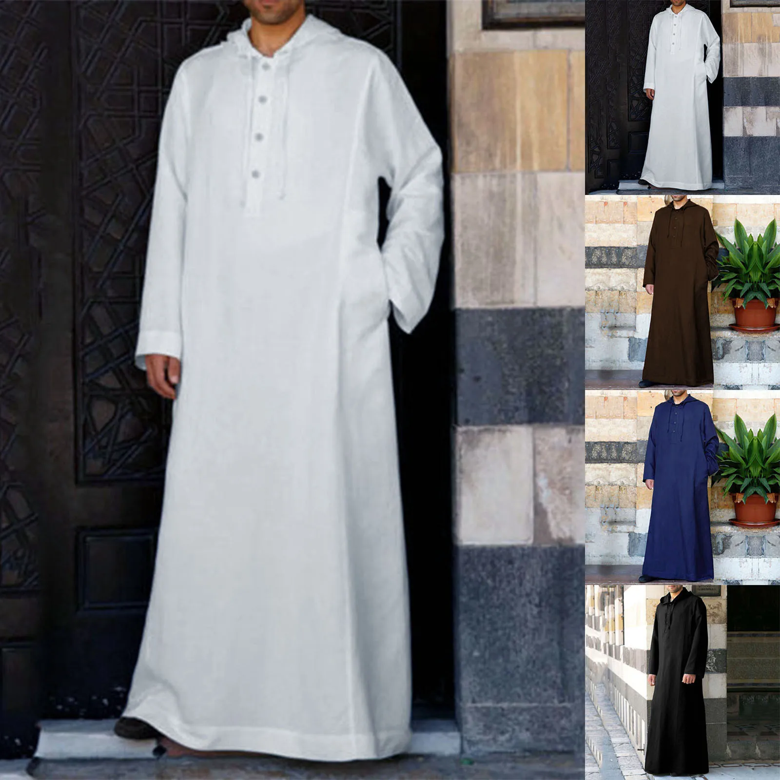 Roupas islâmicas soltas de manga comprida masculinas, vestido muçulmano, Kaftan Thobe, Kurta da Arábia Saudita, Paquistão, trajes muçulmanos