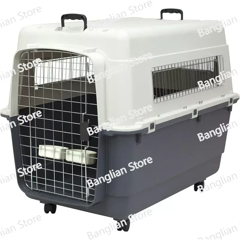 Plastic Kennels Rolling Plastic Wire Door Travel Dog Crate, XXL