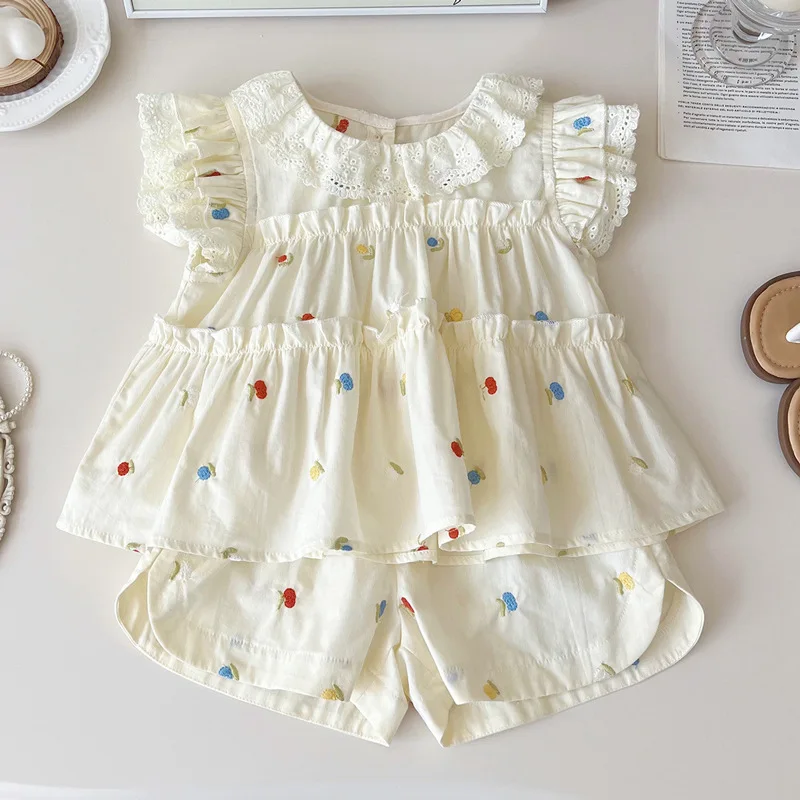 Korean Version of the Girls Lace Collar Sleeveless Dress Summer Fashion Undershirt Dress Embroidery Cotton Baby Princess Dresses