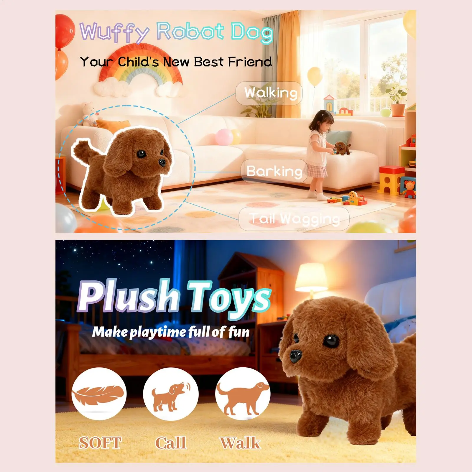 

Electric Plush Dog Interactive Educational Walking Dog Electronic Toy Robot Pet For Boys Girls Preschoolers Children Living Room