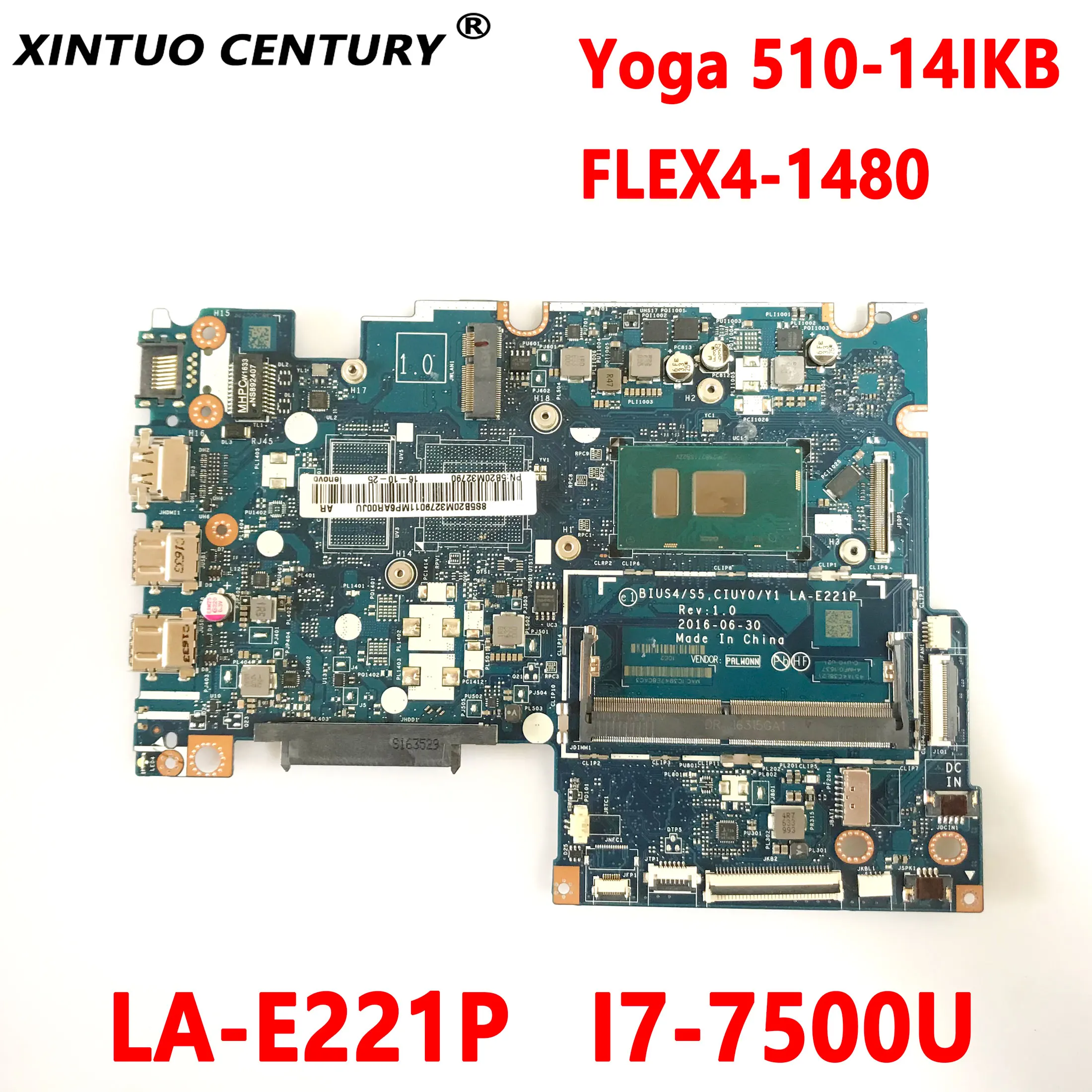 BIUS4/S5 CIUY0/Y1 LA-E221P Motherboard para Lenovo Yoga 510-14IKB FLEX4-1480 Laptop Motherboard 5B20M39321 I7-7500U DDR4 Testado