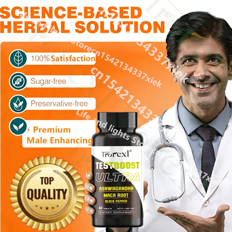 Natural "Pump" Supplement Male Enhancing Organic Ashwagandha Maca Complex Enhance Performance Lower Sensitivity - 60ct