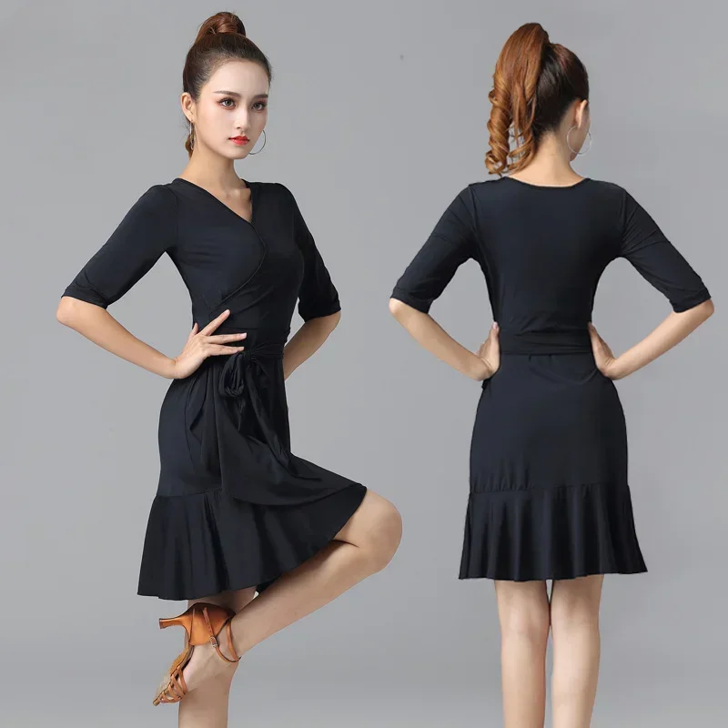 ラテンダンスドレス女性ラインダンス服ドレスサンバスカートダンス競技衣装ガール新しいトップス練習ステージ着用