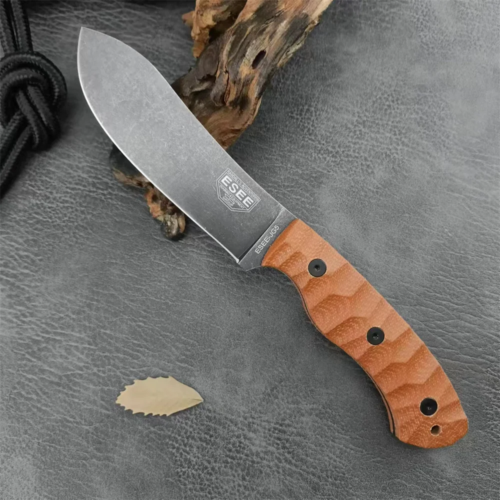 ESEE-JG5-LM Fixed Blade Knife Carbon Black Nessmuk Blade G10 Handles Leather Sheath Protable Outdoor Bushcraft Hunting Knife