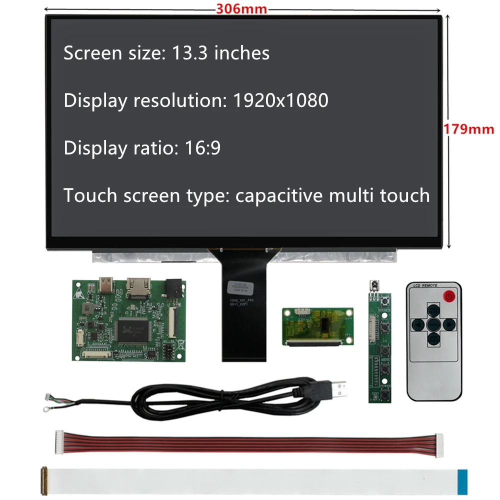 Layar 13.3 Inci 1080P Monitor Sentuh Portabel USB-C/Laptop Kompatibel dengan HDMI/Pisang/Raspberry Pi 5/4 Layar Sekunder PC Komputer