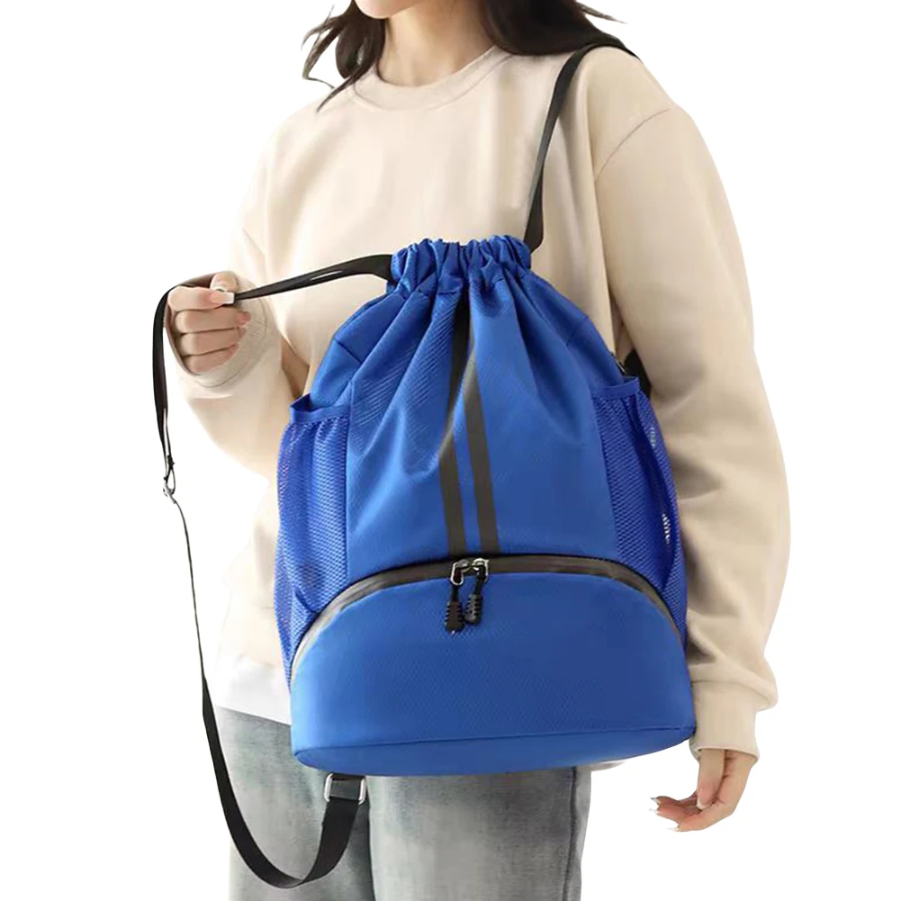 Bolsa de basquete com cordão e compartimento para sapatos, bolsa para esportes ao ar livre, separação seca e molhada, mochila para caminhadas e escalada para homens e mulheres