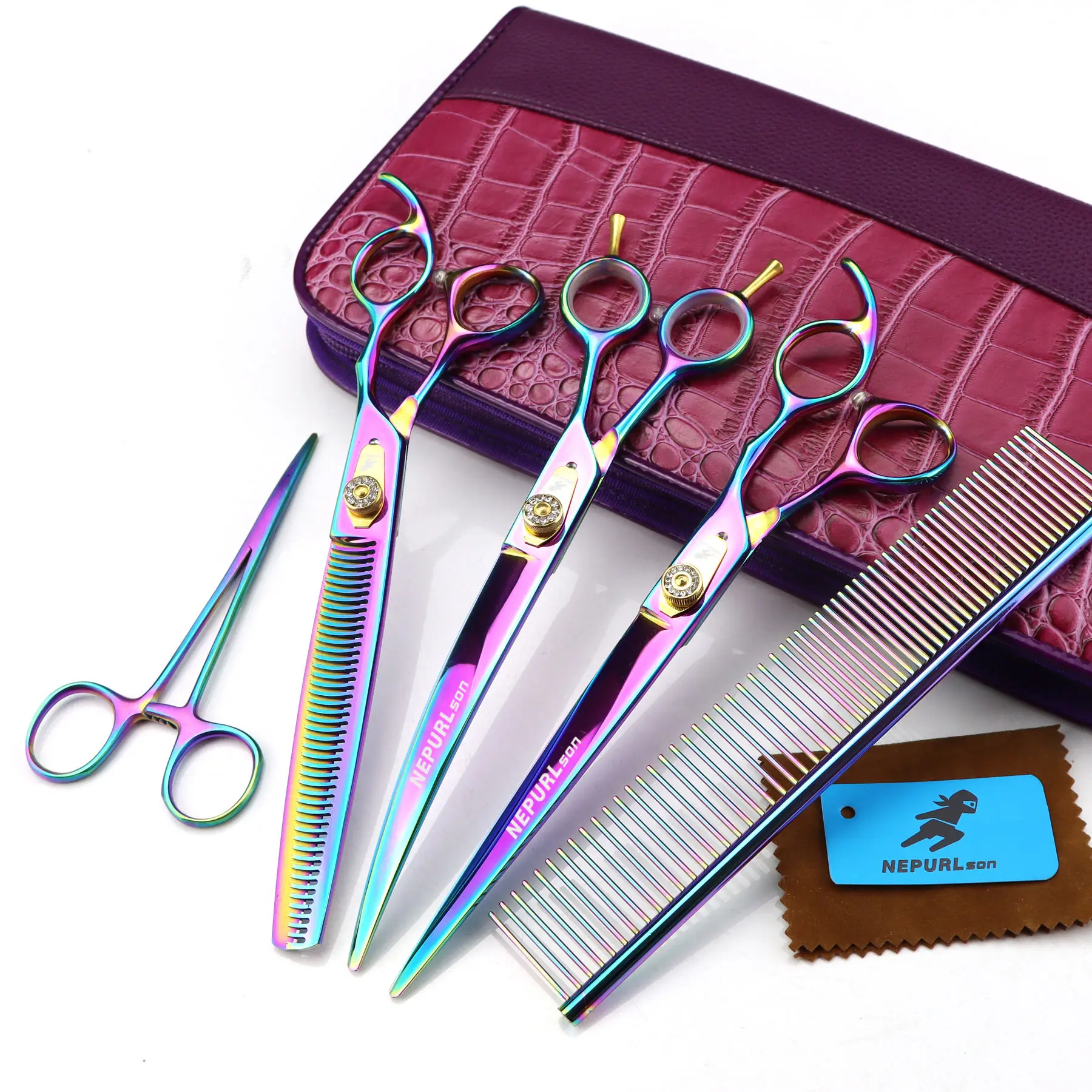 

Grooming Scissors for Dogs 8" Japan 440C Puppy Thinning Shears Straight Scissors Pet Scissors Curve Shears Animal Chunker Shears
