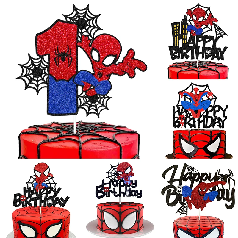 Disney Spiderman Birthday Party Cake Decorations Kids 1/2/3 Birthday Cake Toppers for Kids Boys Birthday Party Cake Decorations