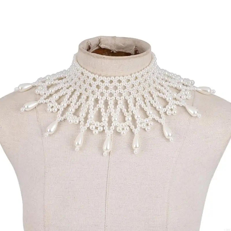 G5GC Pearls Weave Shoulder Necklace Choker for Women Dresses Body Chain Shawl Collar