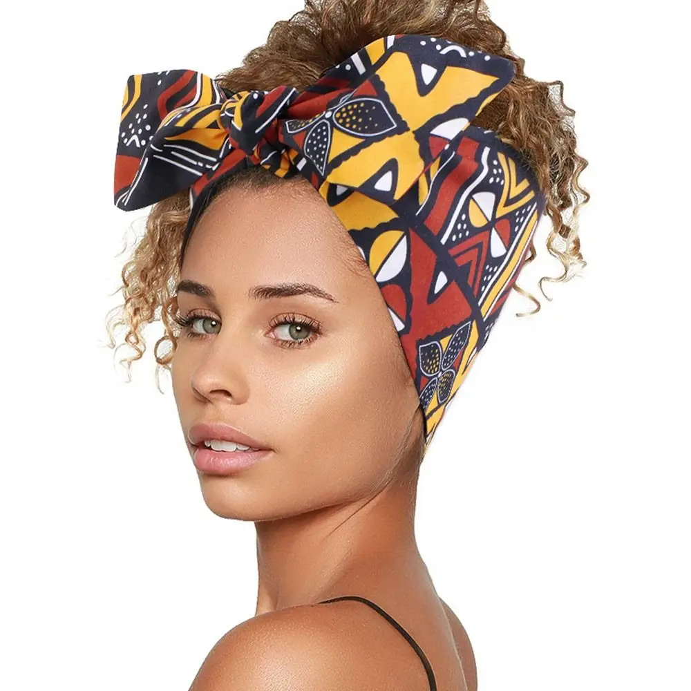 Vintage Wide African Print Headband Elastic Knotted Sports Yoga Headband Daily Wears Turban for Women - view 2