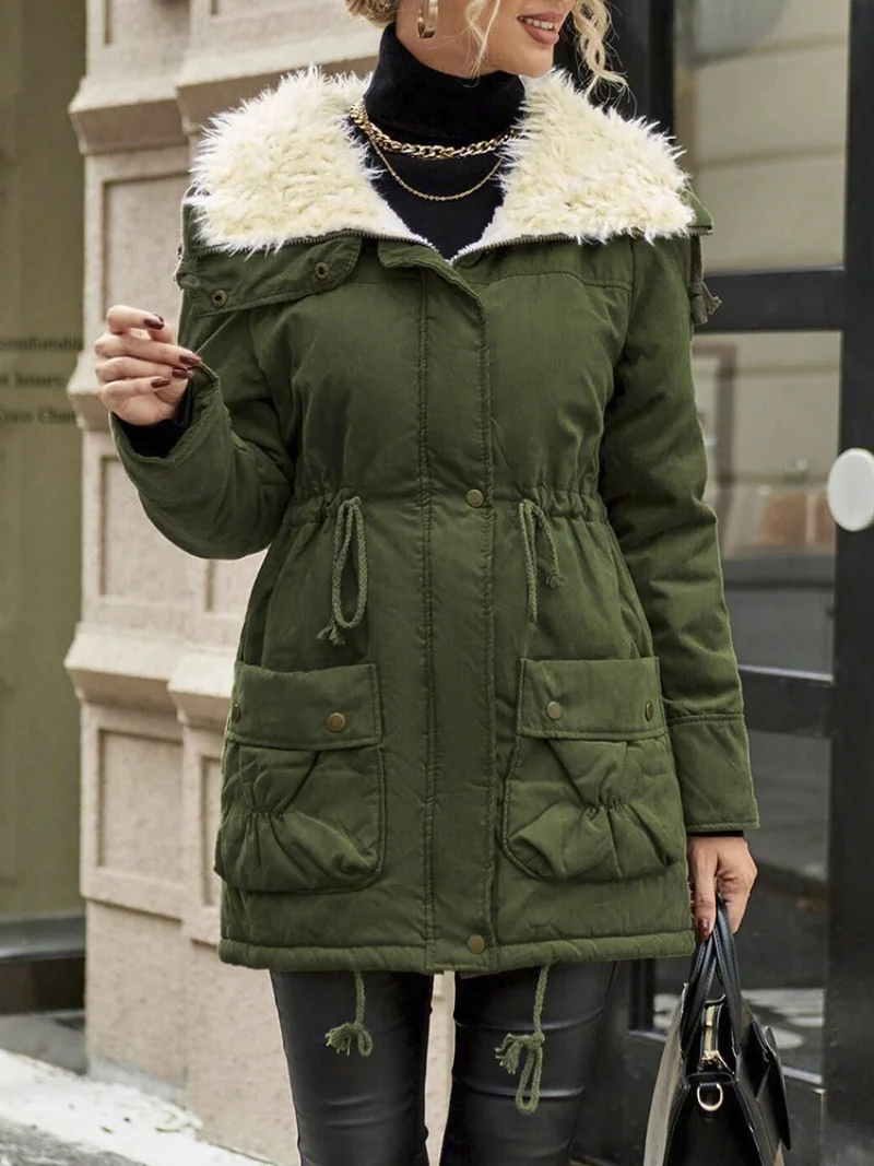 Women's plus Size Hooded Cotton Jacket Long Sleeved Warm Quilted Lamb Wool Medium Length Winter Clothing New Style