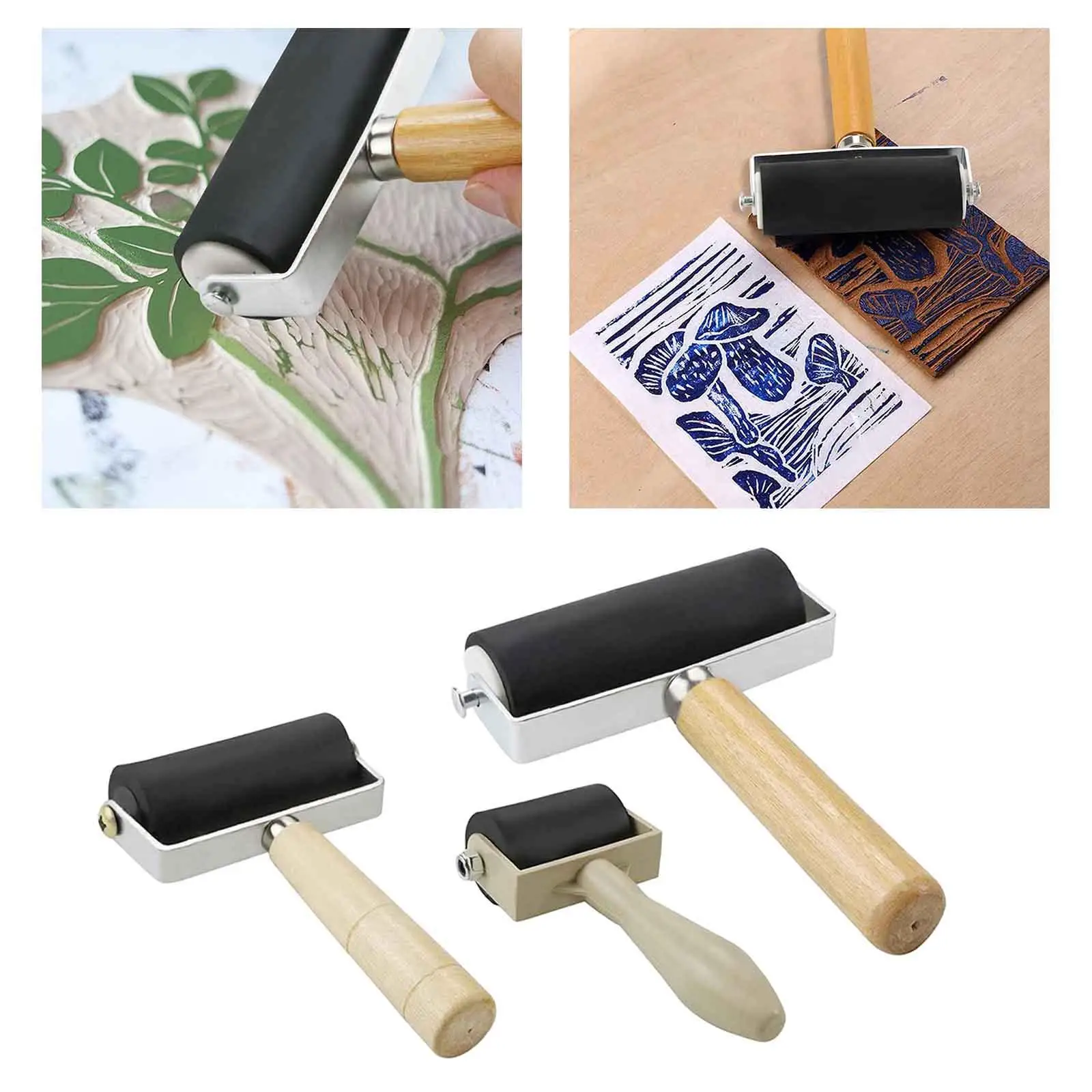 Magideal 3Pcs Printing Roller Printmaking Hout Handvat Voor Gesneden Oppervlakken