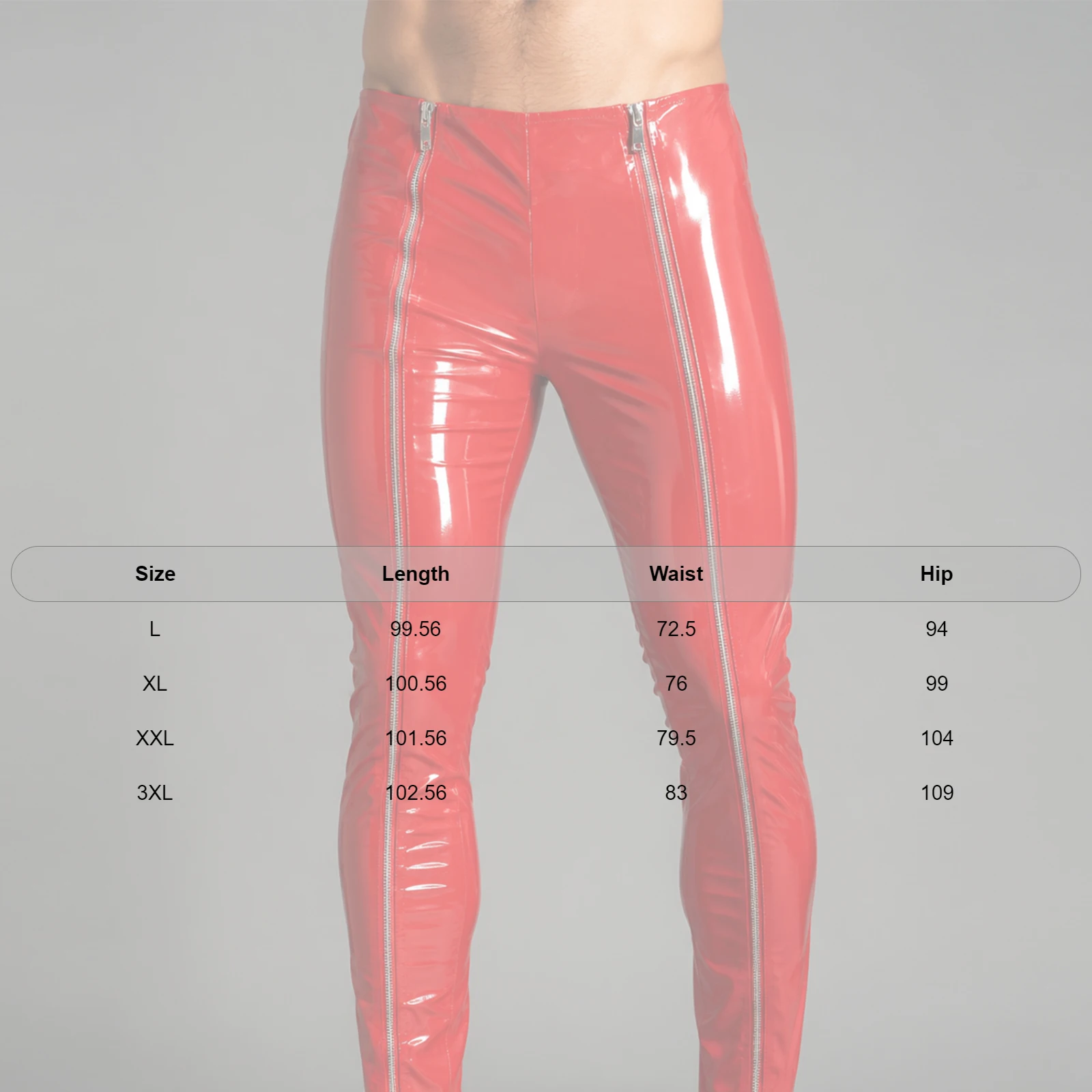 Mens Patent Leather Front Zipper Leggings Wet Look Solid High Waist Skinny Pencil Pants Gothic Punk Tights Trousers Clubwear view 6