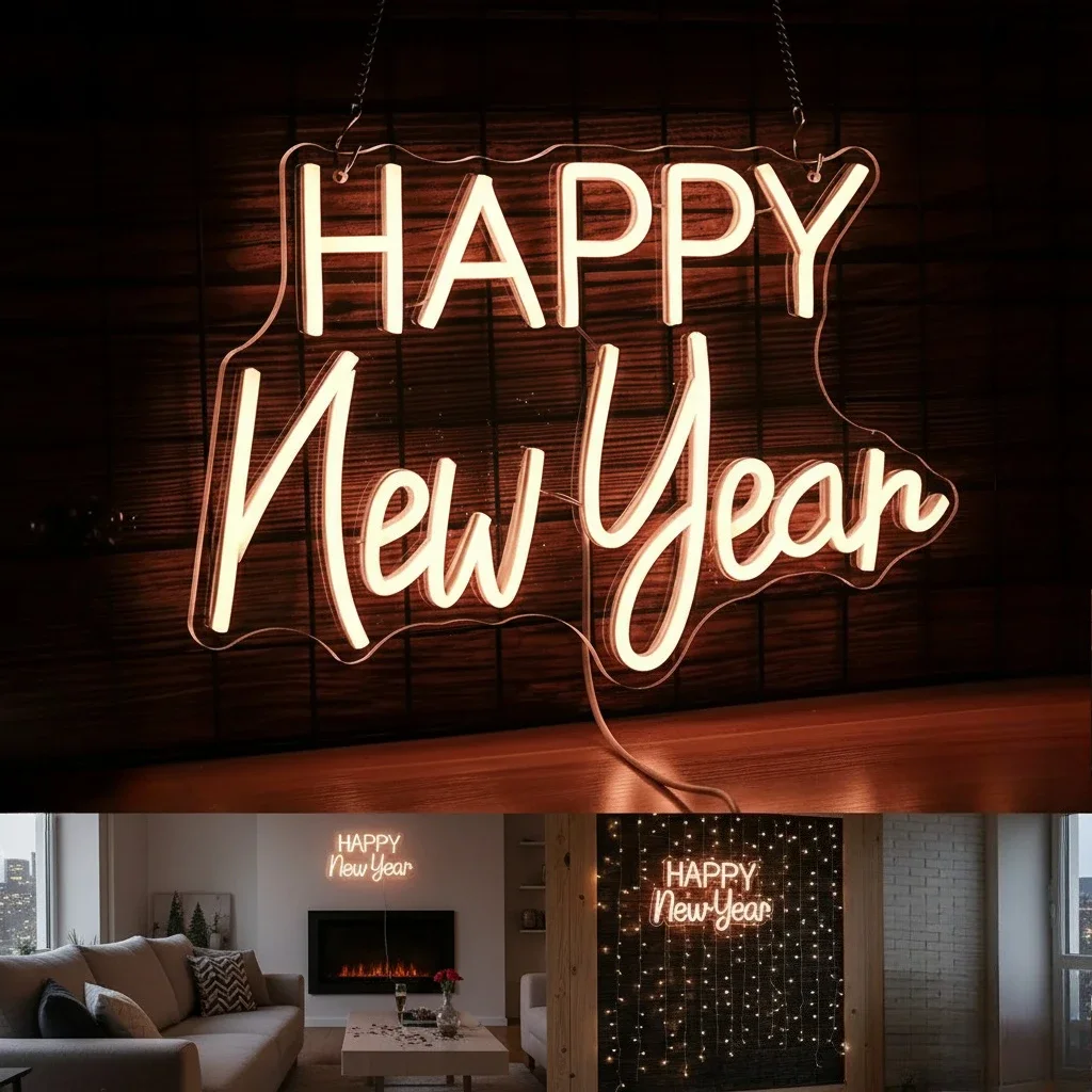 Happy New Year Led Neon Sign USB LED Warm White Plug-and-Play, Durable Plastic Decor for Home/Office/Christmas/NYE New Year Gift