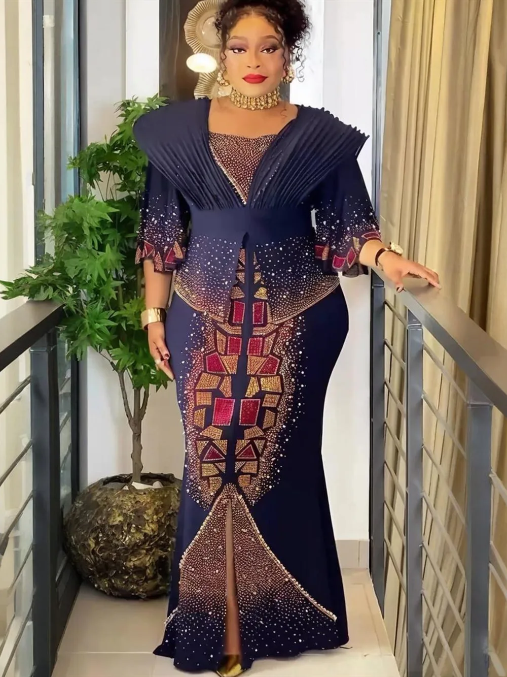 2026 Übergröße Afrikanische Partykleider für Damen Dashiki Diamant Maxi Langes Kleid Elegante Muslimische Hochzeits-Abendkleider