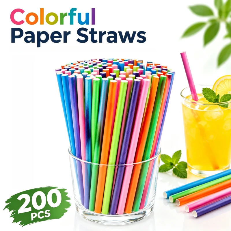 200PCS Colored Disposable Straws Random Mixed Colors Ideal for Milk Tea Juice Cold Beverages Daily Party Use