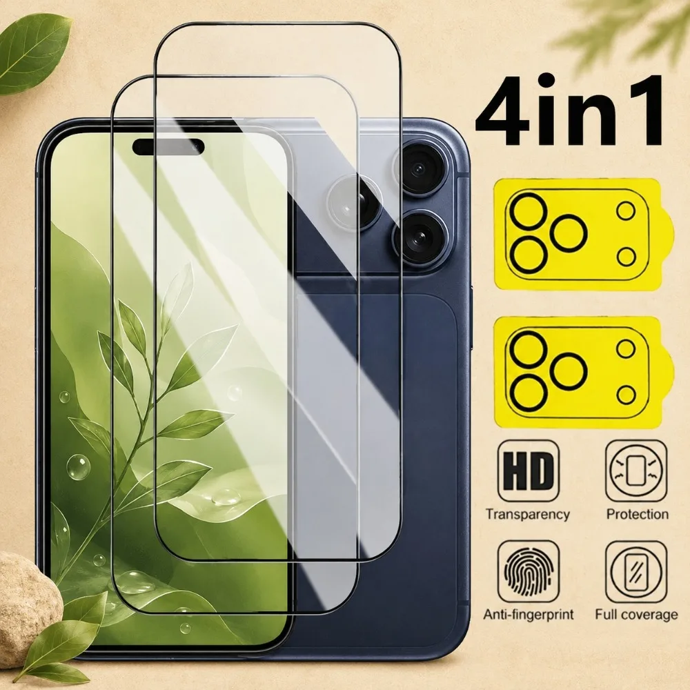 

4-in-1 Ultra Clear Screen Protector for iPhone 17 16 15 14 Pro Max 17e Air Camera Lens Glass for iPhone 16 15 Plus 13 12 11 Pro