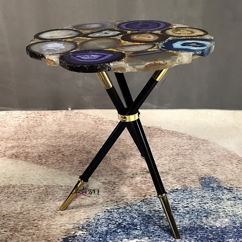 Customized Modern Marble style Side Table Coffee with Stainless steel Leg Luxury Round End Table