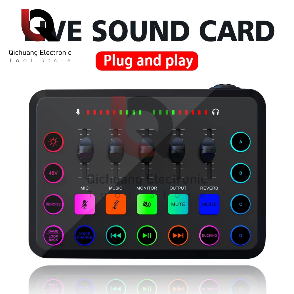 1Pcs F11 Gaming Audio Mixer Live Sound Card Mixer Streaming RGB Mixers With XLR Microphone Interface For Game Voice Podcast SC3W