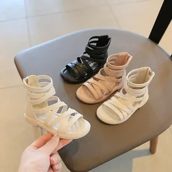 Sandalias de princesa de fondo suave para nias, zapatos romanos altos para bebes, zapatos de playa con punta abierta, novedad