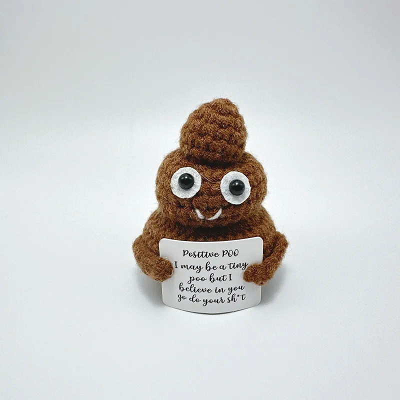 Handmade Funny Crochet Emotional Support Doll With Card Desktop Ornament Knitted Poo Dolls Christmas