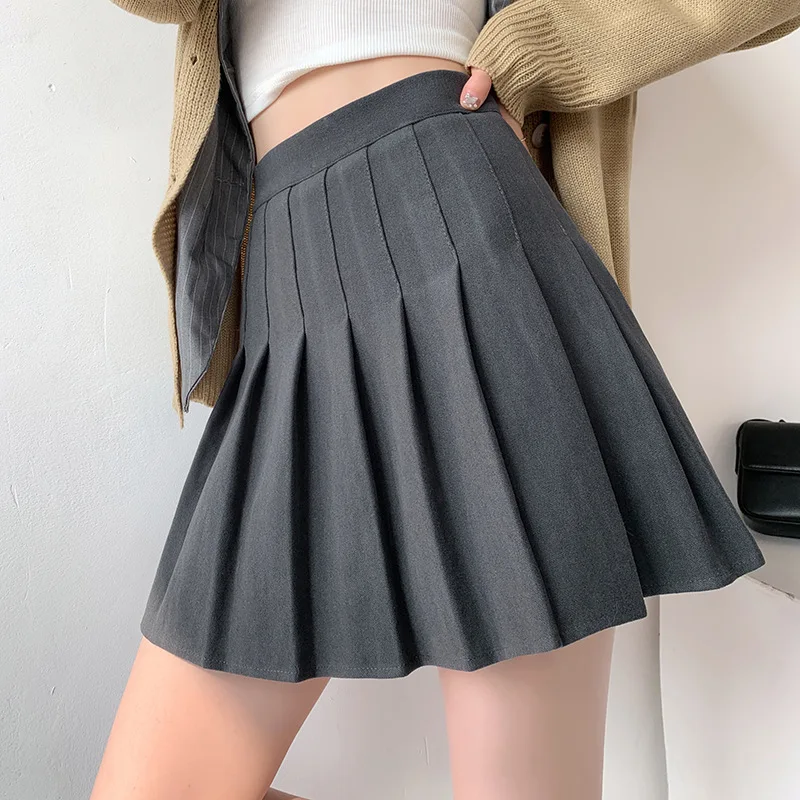 Khaki pleated skirt for women in autumn and winter of  new half-length skirt with high waist and thin A-line skirt