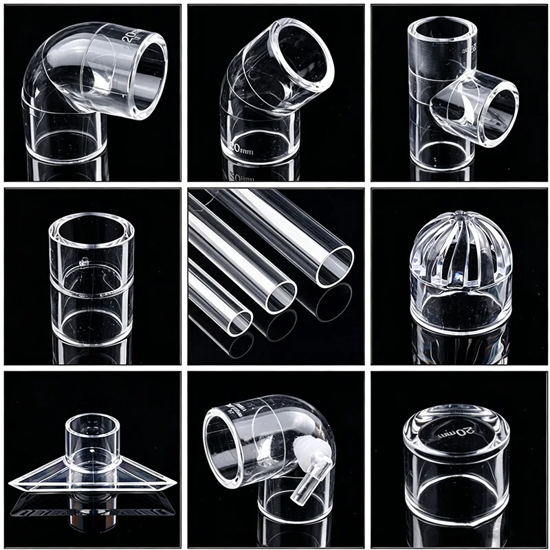 1PC Acrylic Pipe Fitting Elbow Tee End Cap Transparent Plexiglass Fish Tank Joints Water Tank Accessories Acrylic Connector ﻿