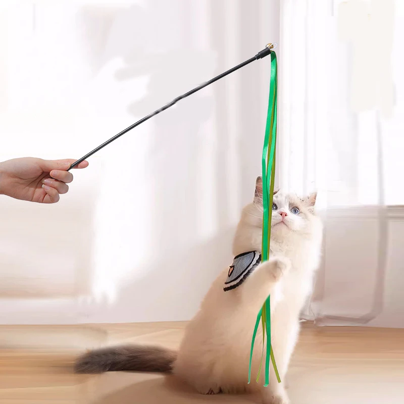 Katzenspielzeug mit Quaste, Katzenstab, interaktiver Teaser mit Klingel, Federquasten-Stäbe, Spielzeug für Bewegungstraining, Haustierspielzeug