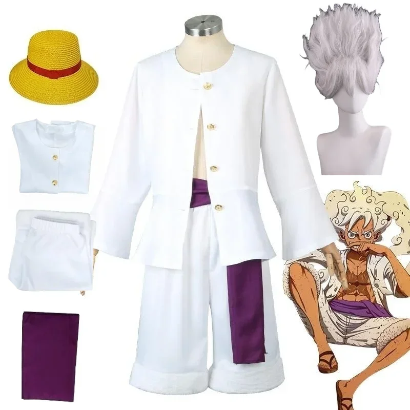 

Anime Monkey D. Luffy Fifth Gear Helios Nica Cosplay Costumes Hat Wig Tops Pants Suits Halloween Carnival Party Cartoon Uniform