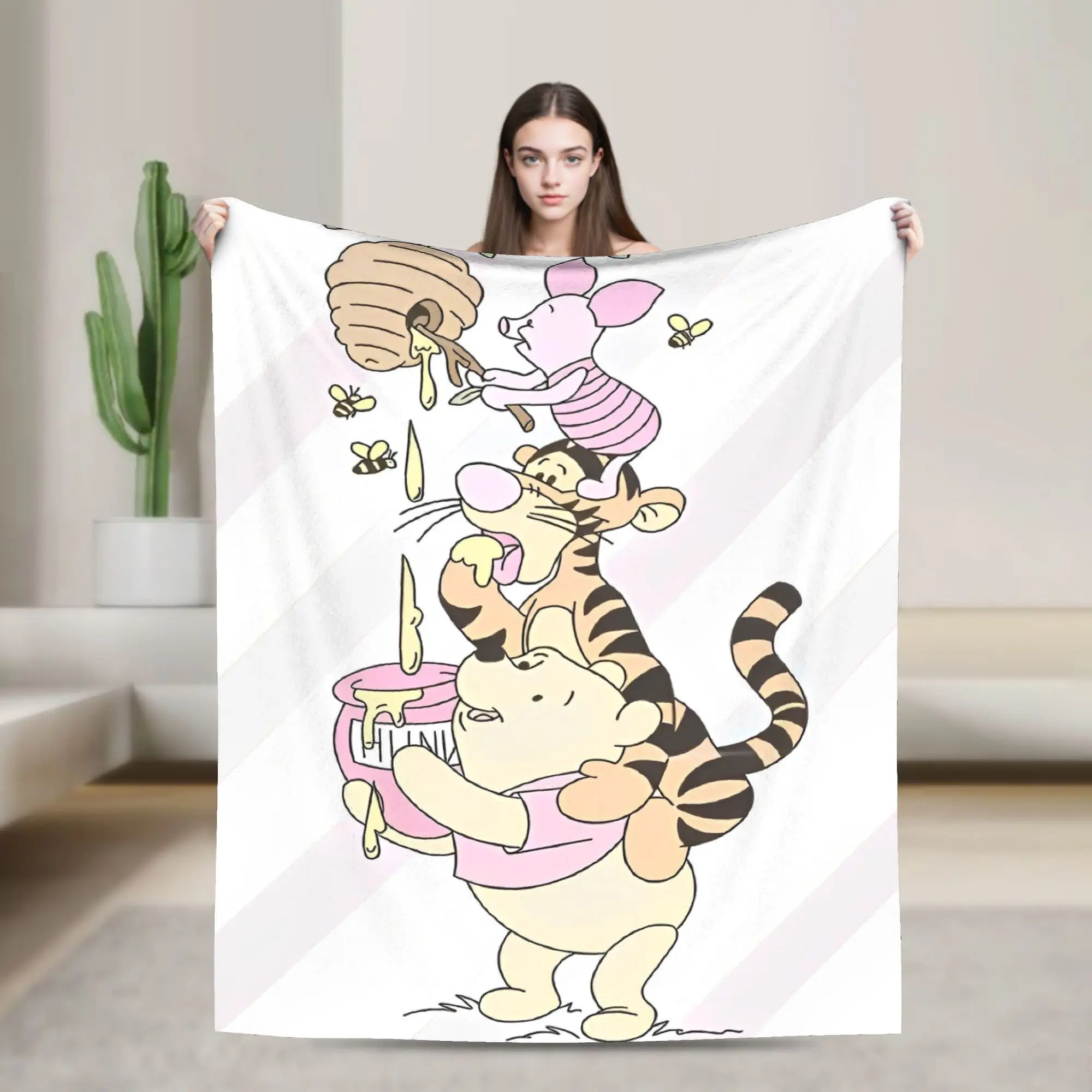 

Вязаное одеяло Винни-Пух, флисовое милое медовое и пчелое, супер теплое одеяло для спальни, дивана-кровати, ковер