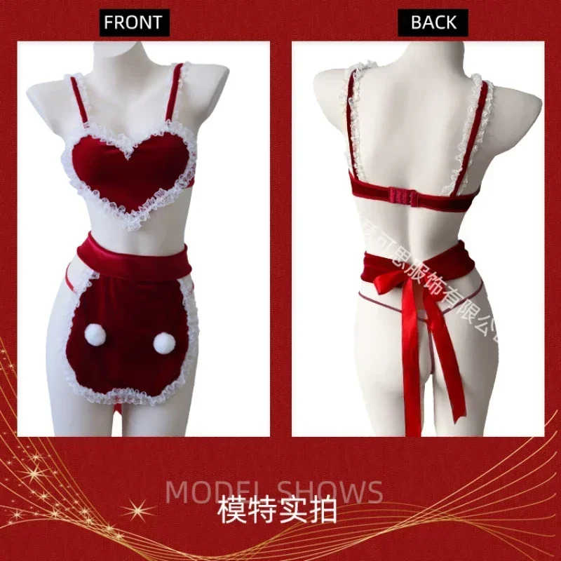 Рождественский костюм для женщин с кружевной отделкой, красные укороченные топы на бретельках, юбка, костюм для рождественской вечеринки, рейв-одевание, наряды для ночного выступления на сцене