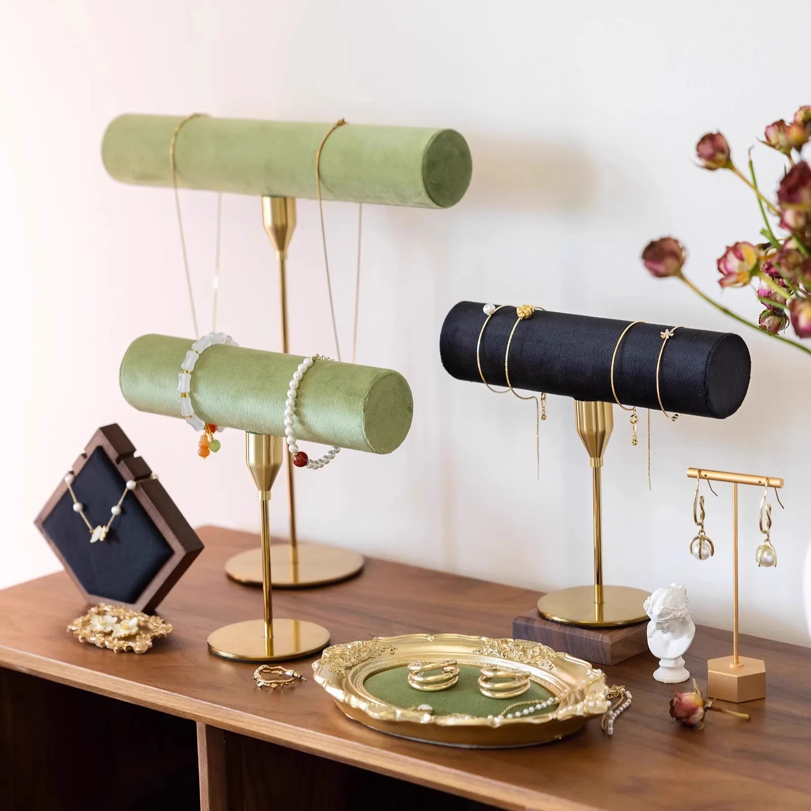 Velvet Jewelry Display Stand Holder for Bracelets Necklaces Earrings Crystal Bangles Elegant Store Counter Showcase Organizer