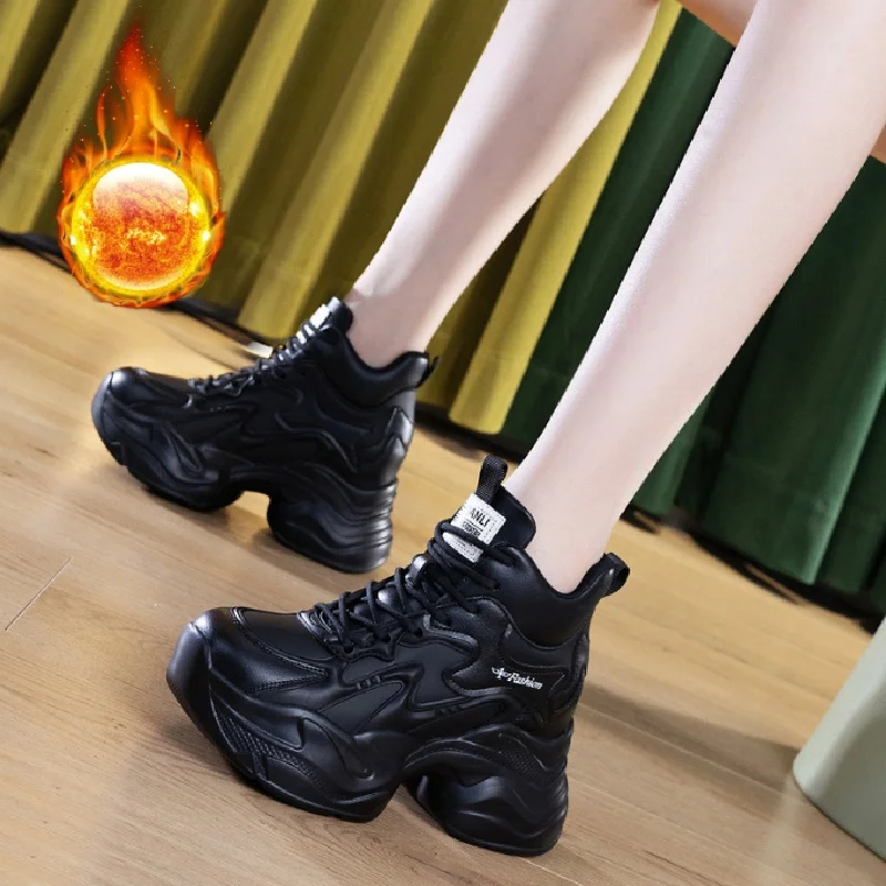 

9cm Chunky Sneakers for Women Casual Shoes White Black High Top Comfortable Non Slip Fall Winter Warm Winter Shoes Female