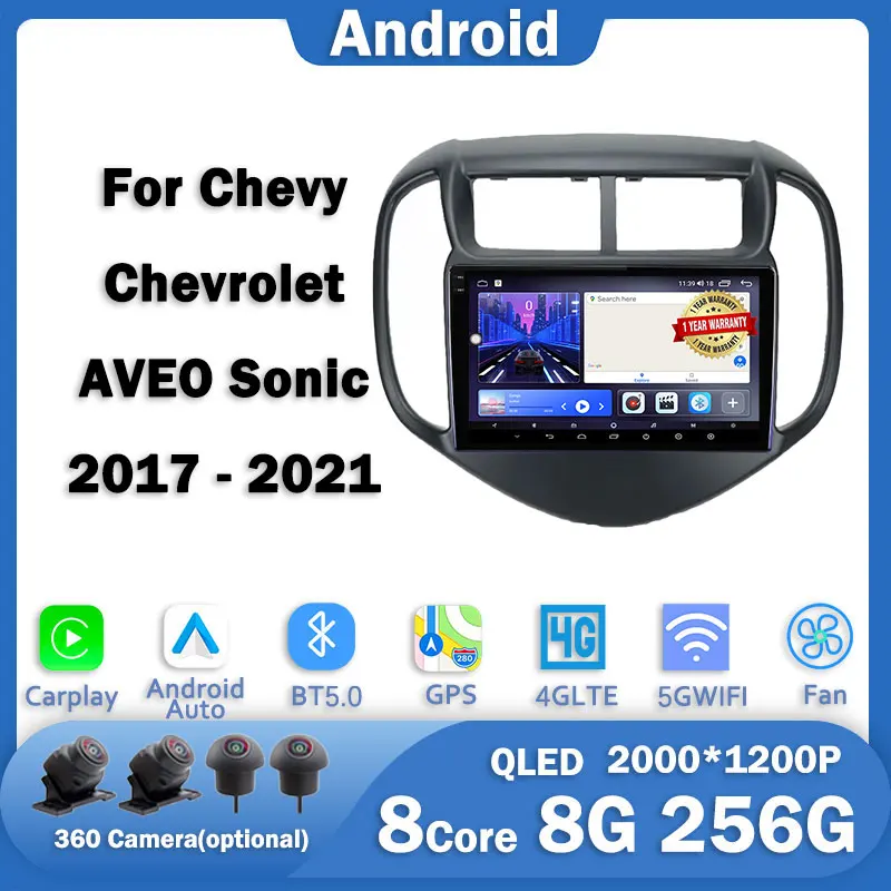 9'' For Chevy Chevrolet AVEO Sonic 2017 - 2021 4G Lte Car Radio Carplay GPS Navigation Video Android Auto Stereo 5G Wifi