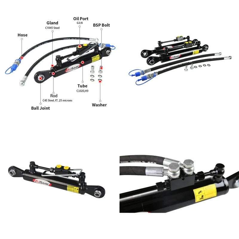 Hydraulic Top Link with Hook & Ball Joint - Adjustable Tractor 3-Point Hitch Cylinder for Cat 1/2/3, Double Acting parts