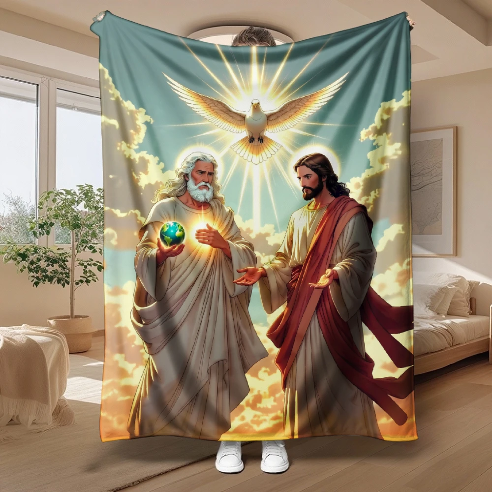 Holy Trinity Divine Art, Religious Gift, Soft Blanket And God with Dove Design, Multi-Purpose Home Decor, Cozy Comfort