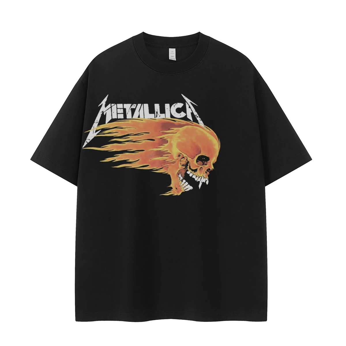 

Gold Band Printed Retro American Street Fashion Design Sense Men's and Women's Cotton Rock Short-sleeved T-shirt