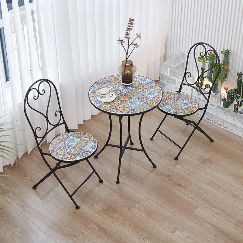 Casual Balcony Courtyard Outdoor Tea Table Chair Set Two-Chair Three-Piece Combination Metal Material for Rooftop Garden