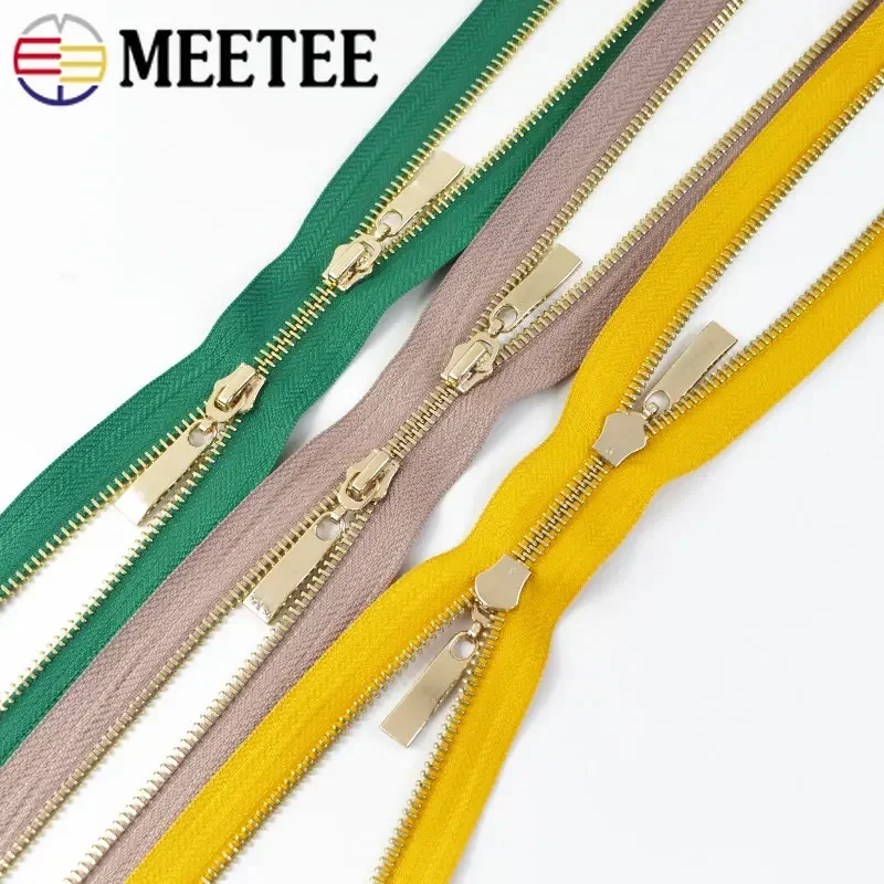 1pc Meetee 80/100/120cm 5# Auto Lock Metal Zipper Gold Double-slider Zippers for Jacket Coat DIY Bag Clothing Sewing Accessories