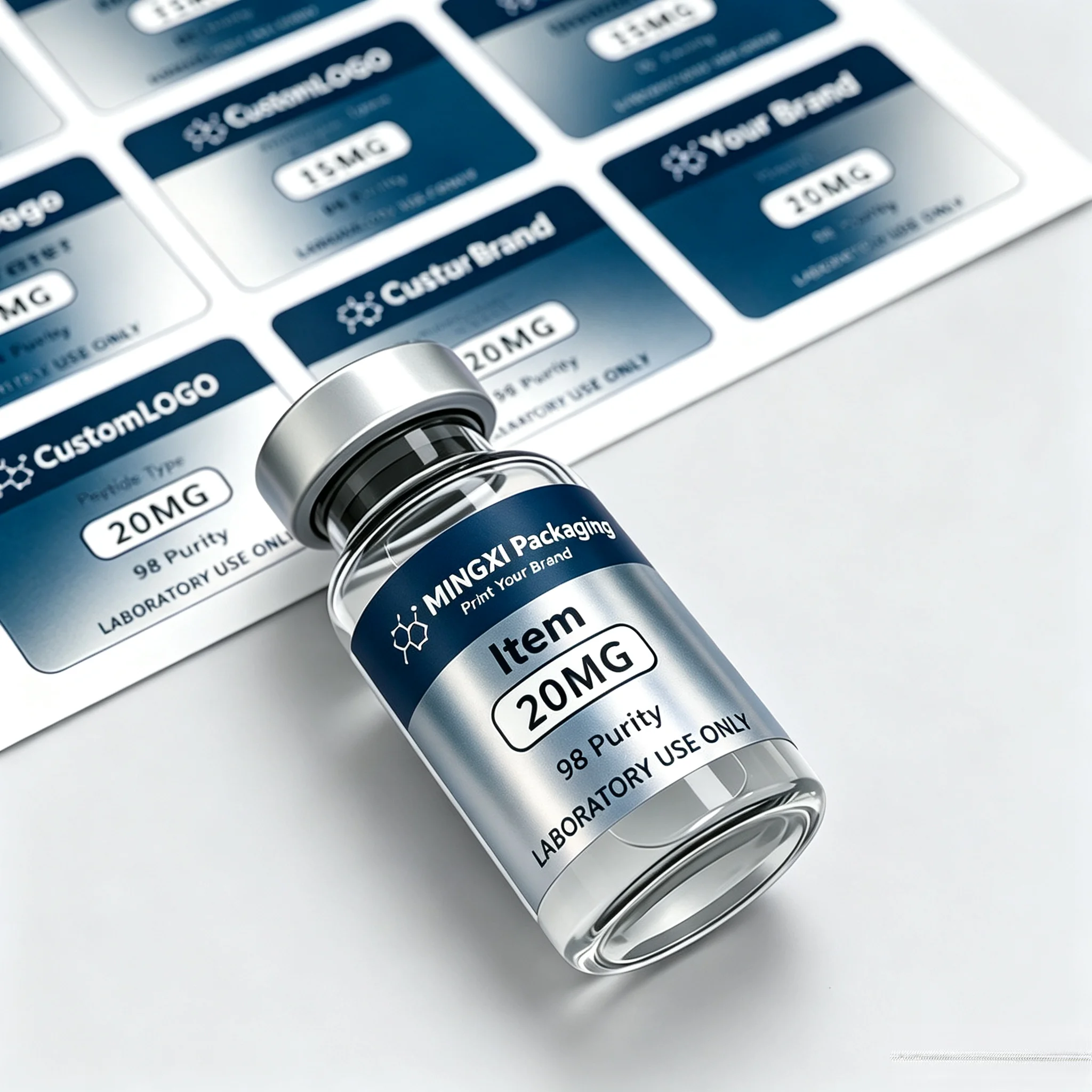 Free Design Service Custom Waterproof Vinyl Labels for Peptide Vials Beauty & Fitness Glass Vial Bottles