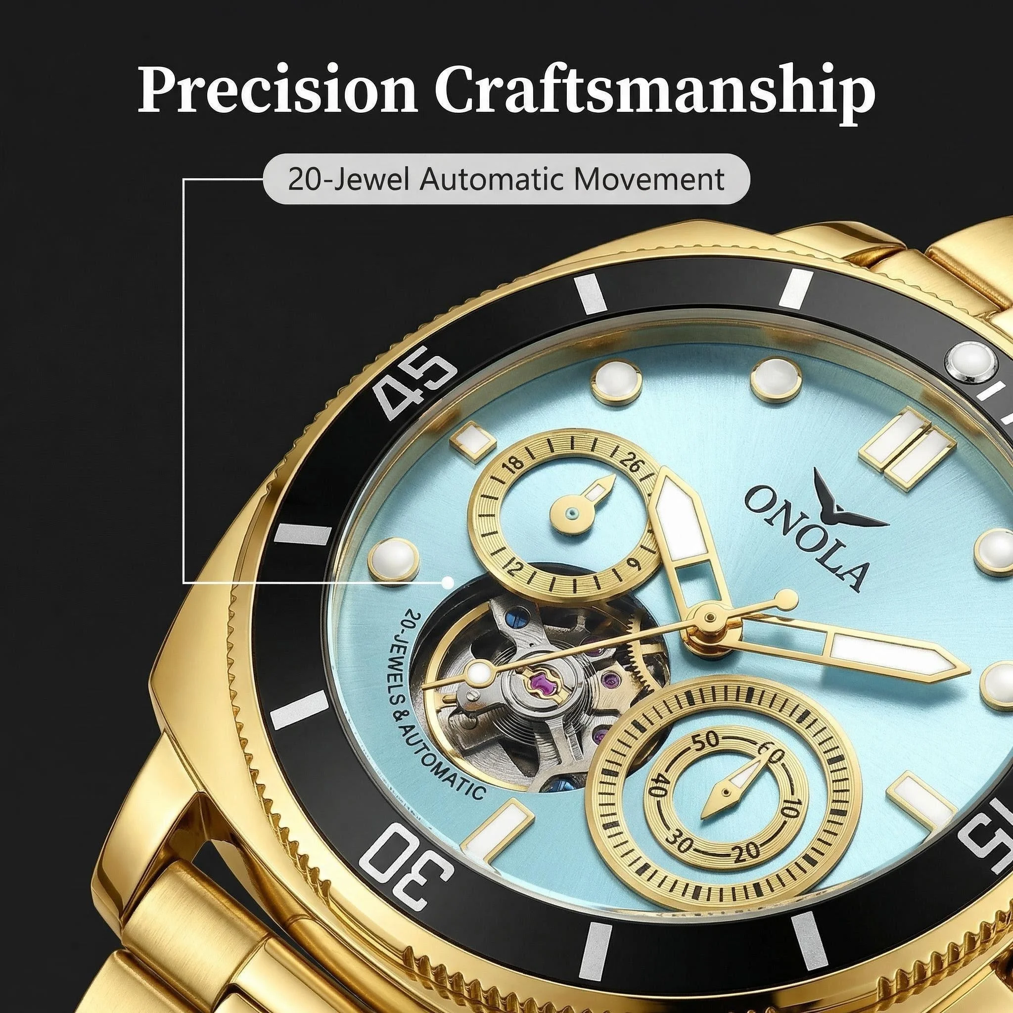 ONOLA 3814 Brand High Quality Solid Stainless Steel Strap Fashion Sports Hollow Fully Automatic Machinery Watches for Man