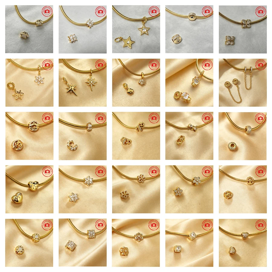Hot Sale Sparkling Golden Charms DIY Jewelry Gifts Paw Print Hearts Clip Snowflake Butterfly Beads Fit Original Snake Bracelets