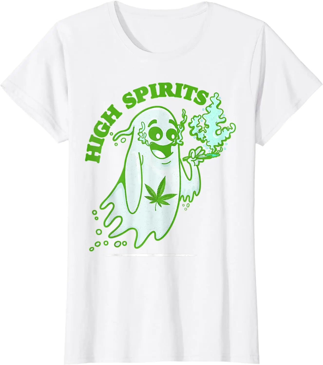 Funny Halloween Leaves Cute Ghost Design Weed Smokers T-Shirt for Men Women Casual Cotton Daily Four Seasons Tees