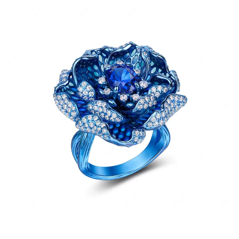 Bellux Jewelry Cultivate Sapphire Blue Fairy Flower Ring Color 925 Silver Electroplating Color Craft Rings