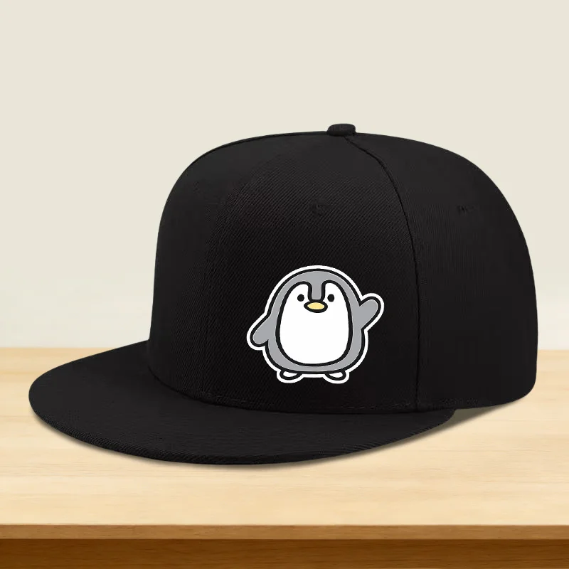1pc Cute Penguin Cartoon Print Hipster Cap, Flat Brim High Top Hat, Men'S and Women'S Outdoor Sports Style, Beach Vacation, Picn